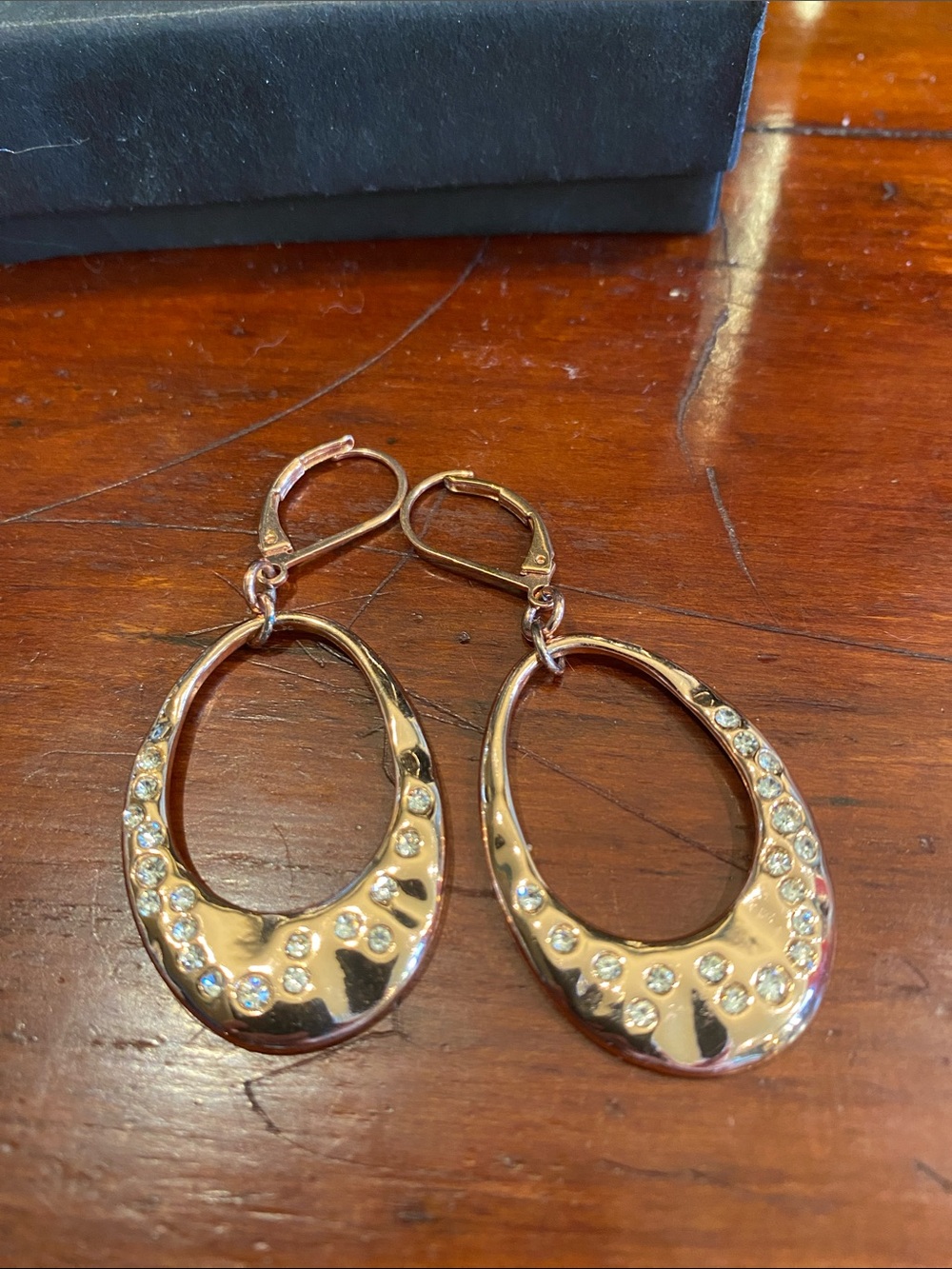 Rose-Tone Oval Drop Earrings with Crystal Accents
